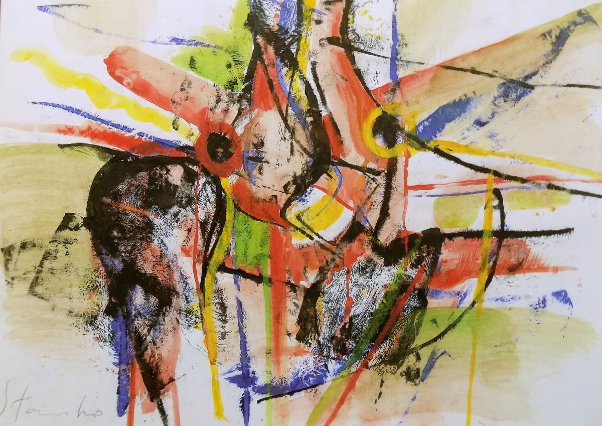 Abstract Acrylic Painting By Stanislav Bojankov, 28 X 20", Improvisation-Lviii, Original Artwork