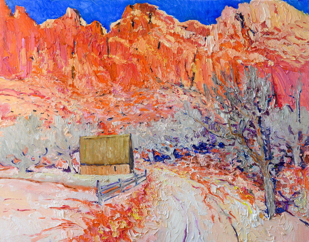 Expressive Landscape Oil Painting By Suren Nersisyan, 28 X 22", Southwestern Landacape, Desert, Original Artwork