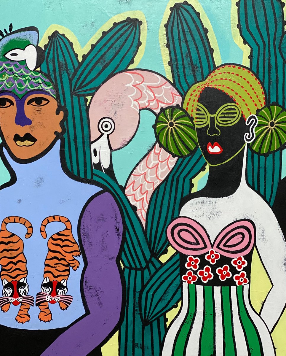 Surrealistic Portrait Acrylic Painting By Diana Rosa, 24 X 30, Walking In The Jungle # 2, Original Artwork