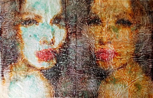 Twin sisters (n.320) - 106 x 68 x 2,50 cm - ready to hang - mix media painting on stretched canvas by Alessio Mazzarulli
