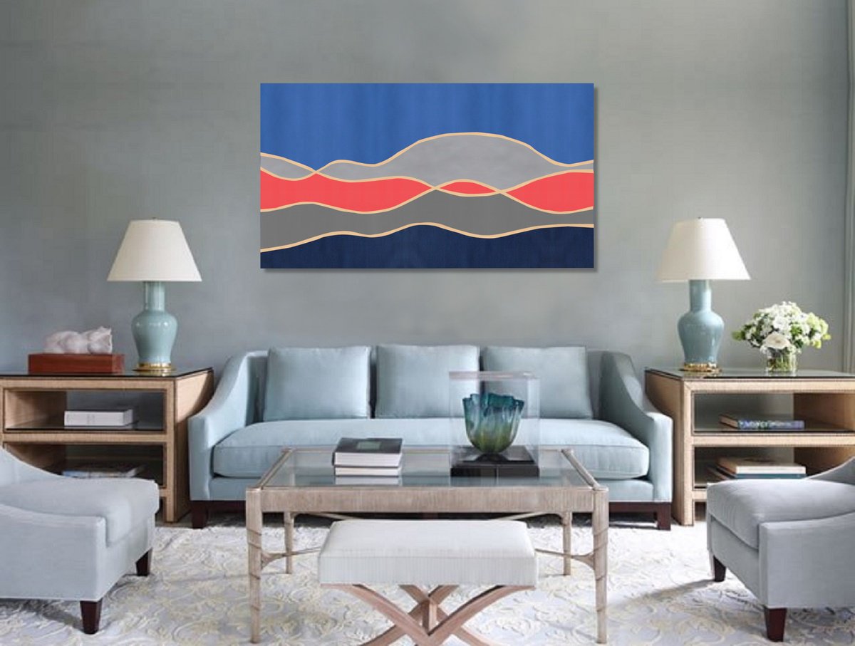 Abstract Landscape Acrylic Painting By Marina Krylova, 63 X 35", Modern Landscape #23, Original Artwork