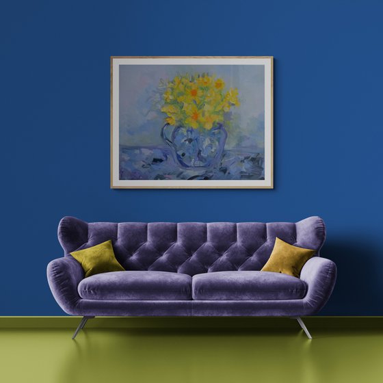 Daffodils in Blue Jug