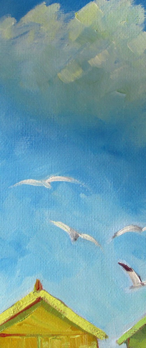 Beach Hut Gulls by Robert Wells