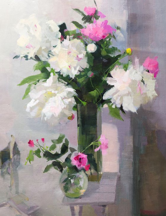 Peony Flowers Painting - When the flowers smile