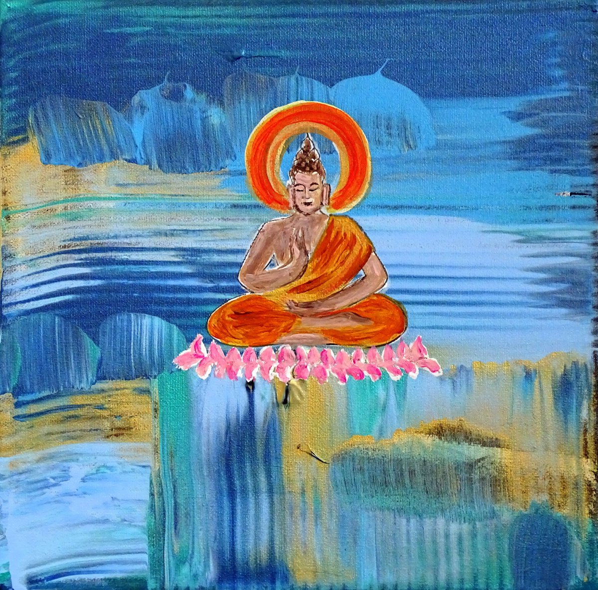 Golden Rule Buddha Blue By Cb., 12 X 12, Artwork For Sale On Artfinder