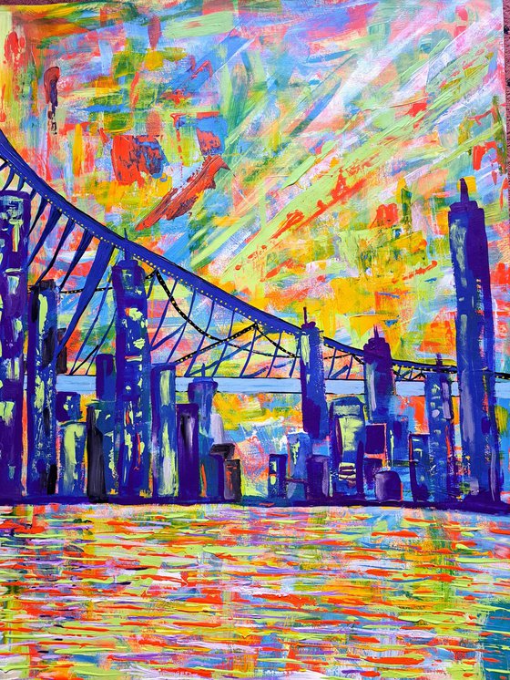 City afternoon abstract painting Large size   Acrylic on paper