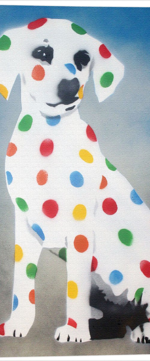 Damien's dotty, spotty, puppy dawg (blue on gorgeous watercolour paper). by Juan Sly