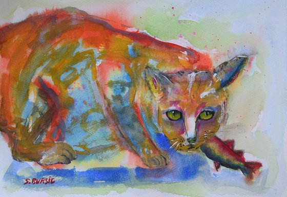 Rainbow Cat - Watercolour Cat