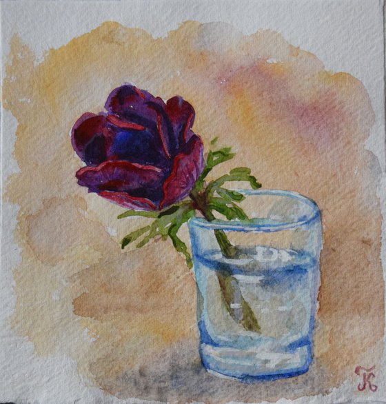 Flower in a glass Watercolor painting on craft paper