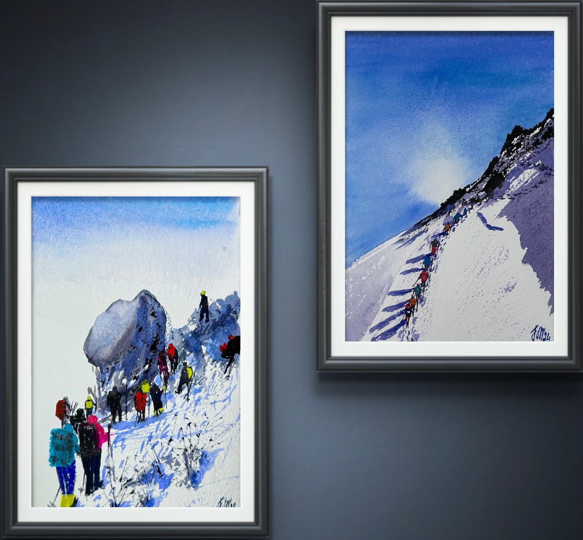 Expressive Landscape Drawing By Yuliia Sharapova, 21 X 14", The Top Of Alpine Mountain, Original Artwork