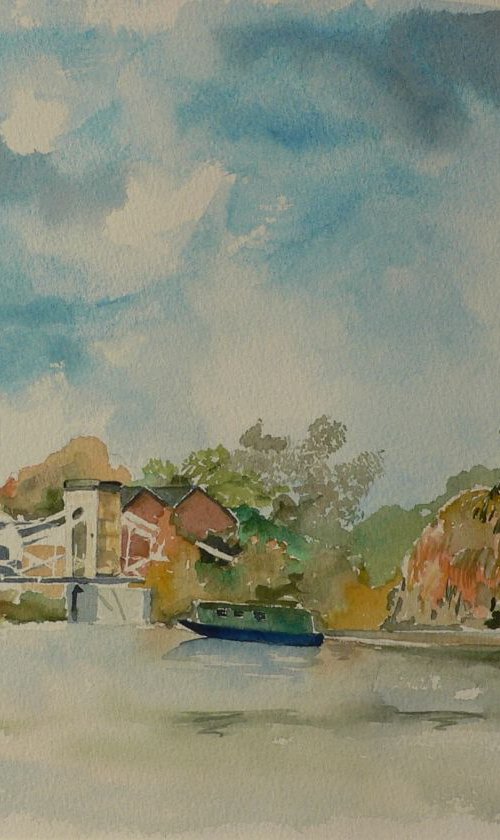 Marlow on Thames, souvenir, ready to hang, framed watercolor by Geeta Yerra