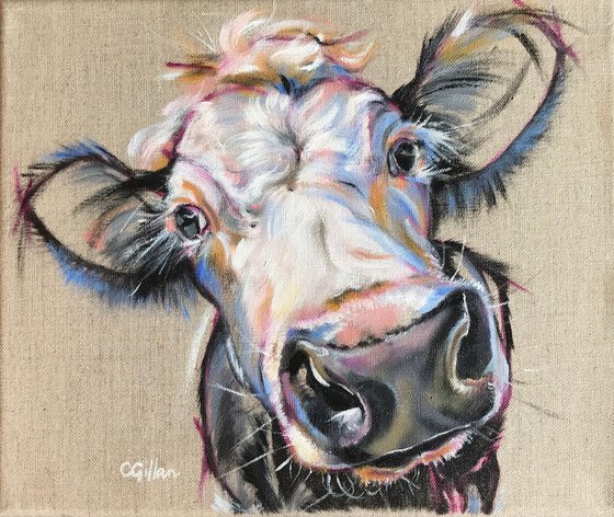 Simon - White Cow Calf original oil painting
