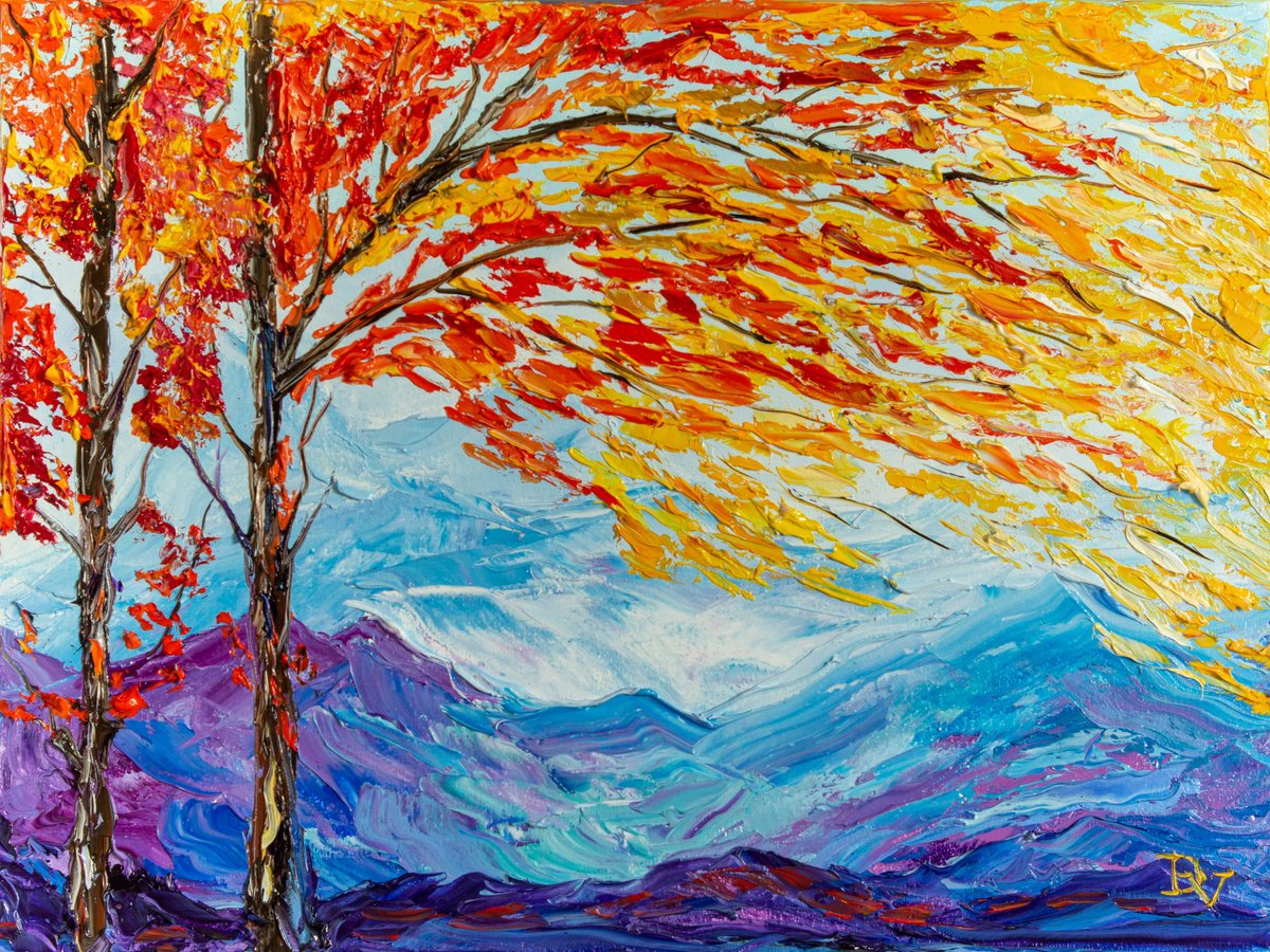 Impressionistic Botanical Oil Painting By Vladyslav Durniev, 16 X 12", Flame Amidst The Cold, Original Artwork