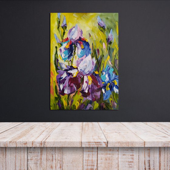 Irises - flowers, oil painting, irises flowers, gift idea