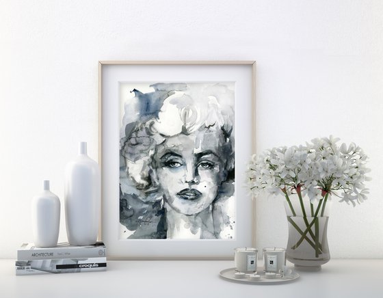 Goddess Marilyn - 2 - Watercolor Painting by Kathy Morton Stanion