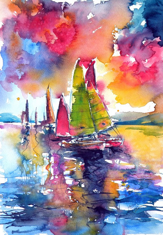 Dramatic mood with sailboats