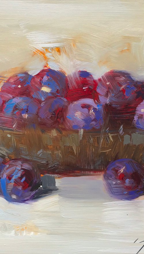 Plums, Still Life Original oil painting, Handmade artwork, One of a kind by Vahe Yeremyan