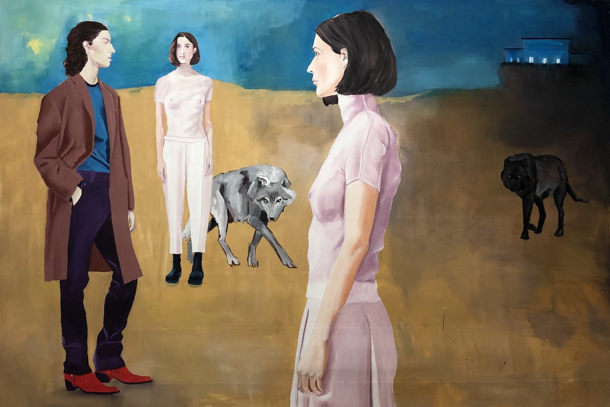 Urban And Pop Portrait Oil Painting By Kujbus Janos, 79 X 53", Circle, Original Artwork