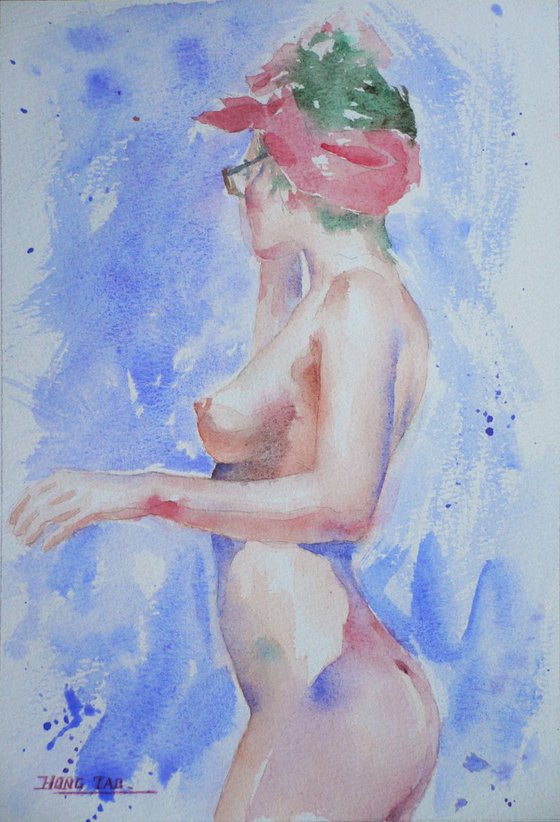 watercolor surfer  #17431