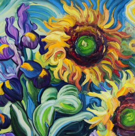 Sunflowers and Irises
