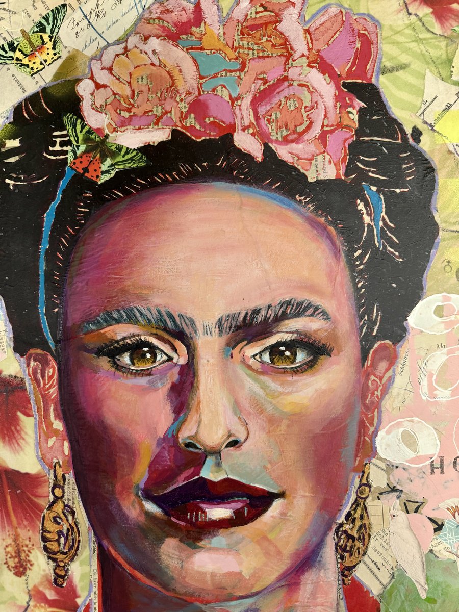 Expressive Portrait Painting By Marita Tobner, 31 X 31", Frida K., Original Artwork