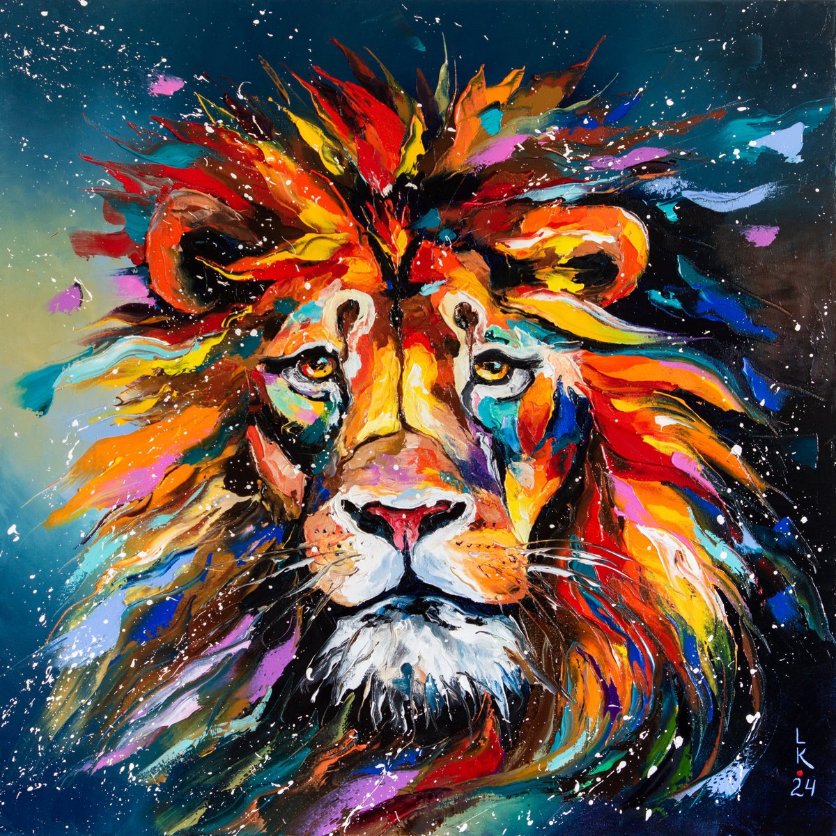 Impressionistic Animal Oil Painting By Liubov Kuptsova, 24 X 24", Fiery Spirit, Original Artwork