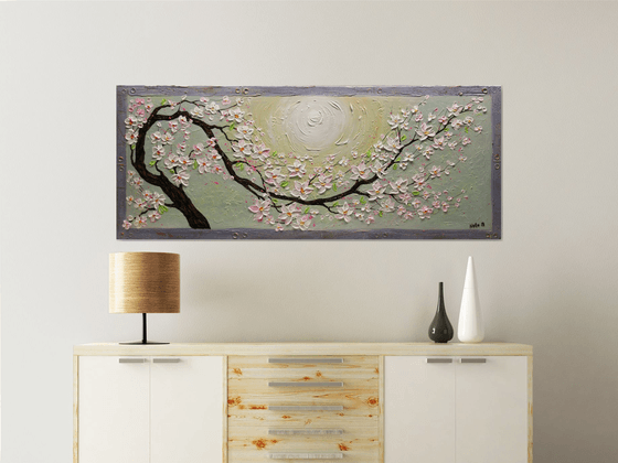 Blossom Sakura - Large Textured Painting, Blossom Tree Art, Impasto Sakura Painting