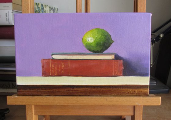 Lime, with Dickens Book, oil on canvas.  Ready to Hang.