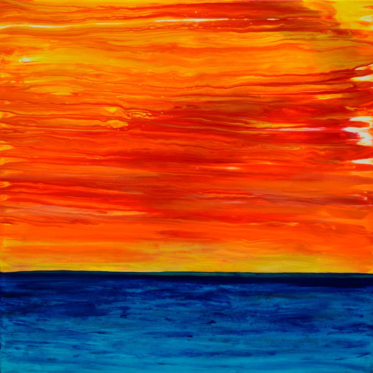 Impressionistic Landscape Acrylic Painting By Km Arts, 30 X 30", Orange Eventide, Original Artwork