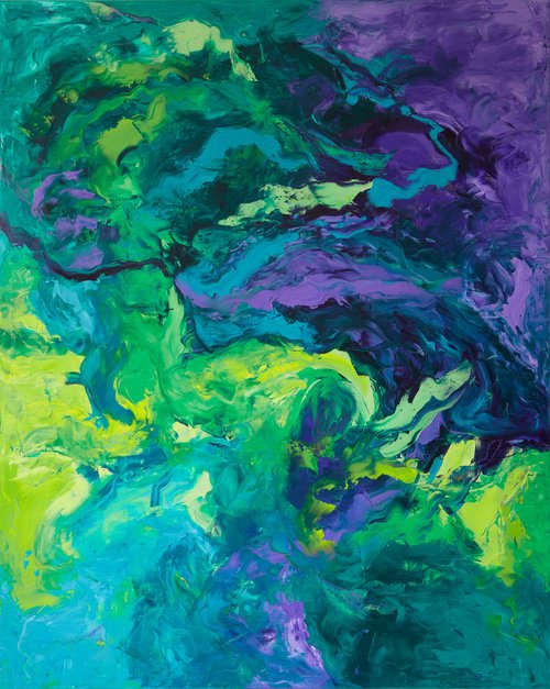 Light Green Dark Purple / Oil Painting 17 by Simon Findlay