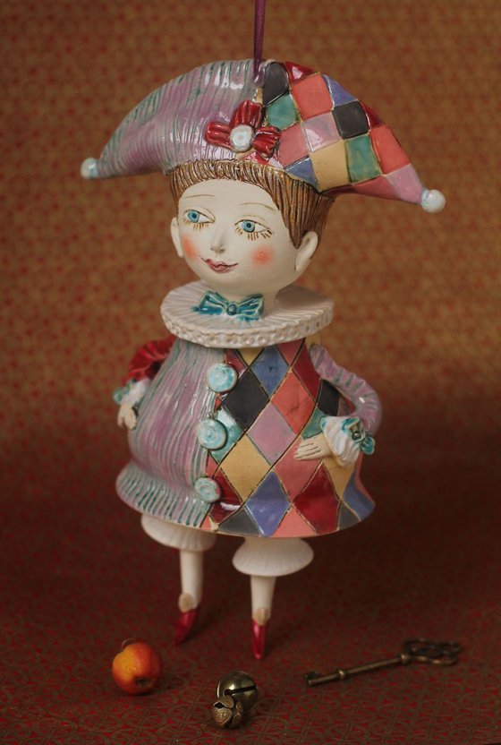 Harlequine. Wall sculpture, bell doll by Elya Yalonetski