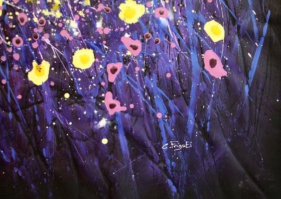 Luci Nella Notte - Super sized original abstract floral landscape