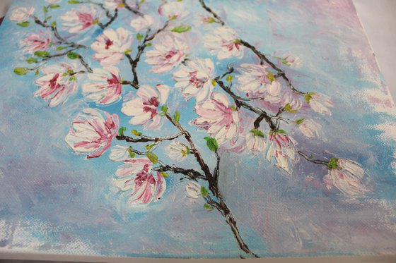 Cherry blossoms - Oil painting on stretched canvas - palette knife - impressionistic painting - floral art - gift art - impasto textured artwork