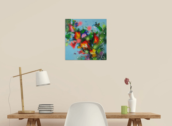 FLOWERS-4 /40 x 40 cm - (16 x 16”) Floral Abstract Painting