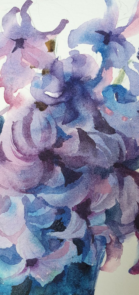 Spring Serenity: Violet Hyacinths in the azure Vase