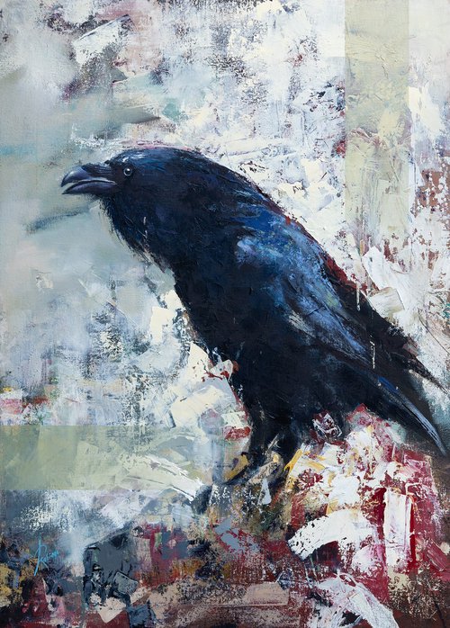 Raven in oil by Andrzej Rabiega