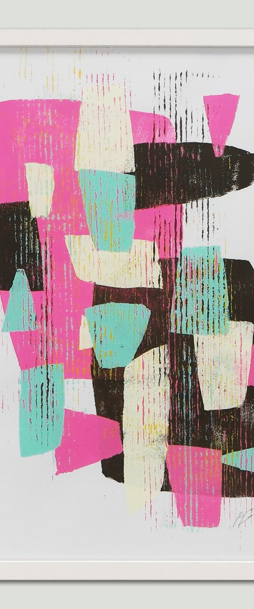 Fractured Pink - Incl Frame - Art on paper - A3 - 31x43CM - Ronald Hunter 40S by Ronald Hunter