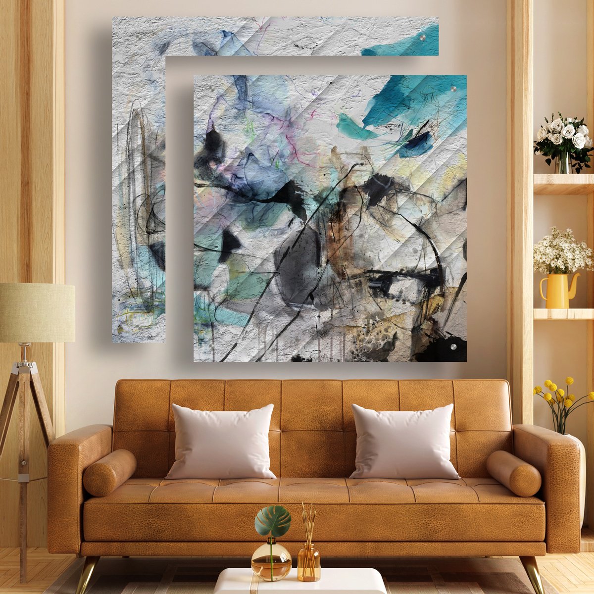 Abstract Print By Lynne Godina-Orme, 49 X 49", Scratches In The Sand - Diptych, Original Artwork