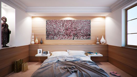 Blooming Tree II - Supersize acrylic abstract painting cherry blossoms nature painting canvas wall art