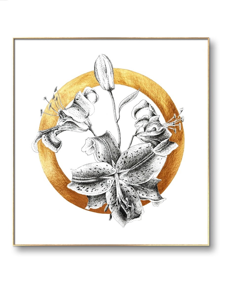 Illustrative Botanical Drawing By Julia Gorislavska, 9 X 9", Lilium, Original Artwork