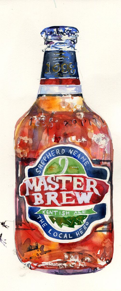 Kent Master Brew Beer Ale Shepherd Neame Bottle Watercolour Painting Illustration by Hannah Clark