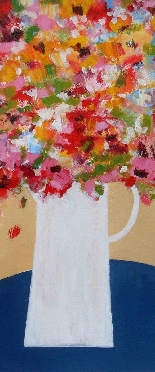 Mixed Flowers in a White Vase by Jan Rippingham