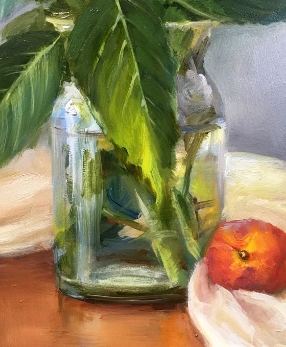 Hydrangeas and Peaches. Origianl Oil Painting