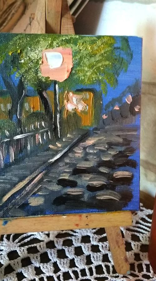 Night Street In Old City miniature painting by Dmitry Fedorov