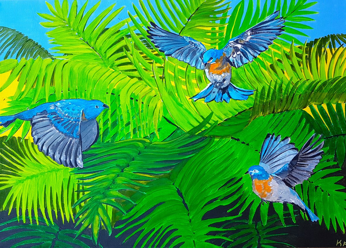 Tropical birds in flight by Kathrin Fl�ge