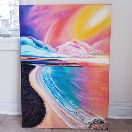 Beach. Valentines Day Gift. Mothers Day Gift. Original Oil Painting on Canvas. Perfect Gift. Housewarming Gift. Wall Decoration. Home Decor. Wall Art. 20" х 28" (50.8 х 71.1 cm) 2019. Unframed.