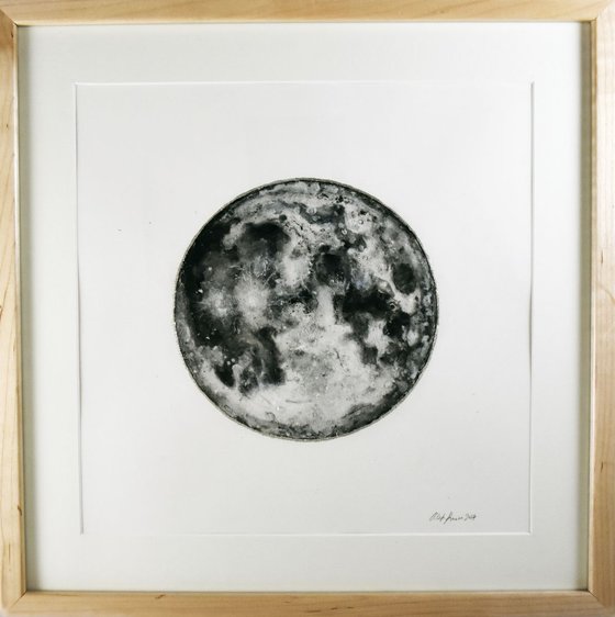 Moon / Ink Painting with Glass, Acrylic, and Silver Leaf