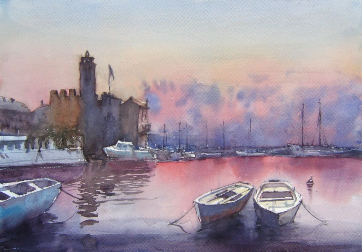 Adriatic sunset by Goran igoli? Watercolors