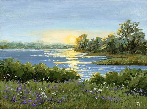 Summer Landscape. Acrylic Painting. Original Art.