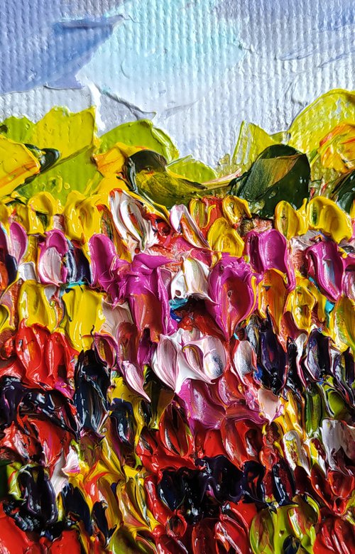Smell of flowers - landscape, small painting, painting on canvas, flowers oil painting, postcard, flowers, impressionism, palette knife, gift. by Anastasia Kozorez
